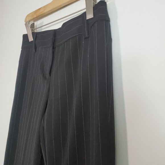 H&M Vintage Trousers 4 Black Striped Flare Leg Business Casual Academia Work - Picture 5 of 14